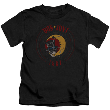 Black kid's t-shirt for ages 4 to 7 with Bon Jovi 1987 graphic
