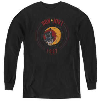 Black youth long sleeve t-shirt with Bon Jovi 1987 graphic