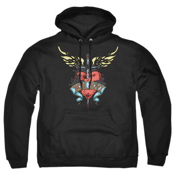 Black pullover hoodie with Bon Jovi Daggered graphic
