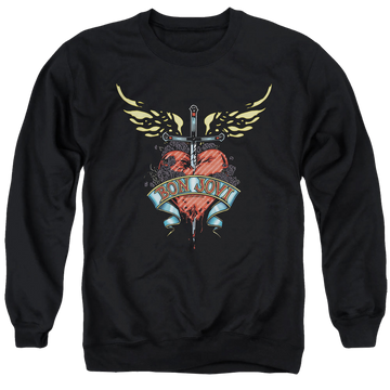 Black men's crewneck sweatshirt with Bon Jovi Daggered graphic
