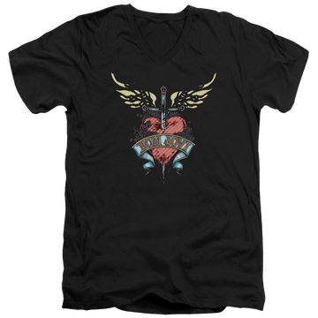 Black men's v-neck t-shirt with Bon Jovi Daggered graphic