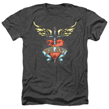 Black men's heather t-shirt with Bon Jovi Daggered graphic