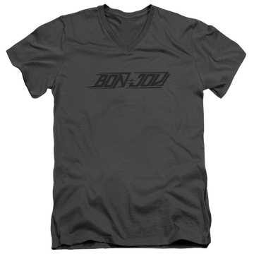 Charcoal men's v-neck t-shirt with Bon Jovi New Logo graphic