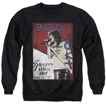 Black men's crewneck sweatshirt with Bon Jovi 86 Tour graphic