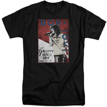 Black men's tall fit t-shirt with Bon Jovi 86 Tour graphic