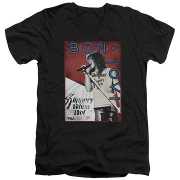 Black men's v-neck t-shirt with Bon Jovi 86 Tour graphic