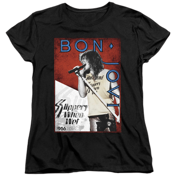 Black women's t-shirt with Bon Jovi 86 Tour graphic