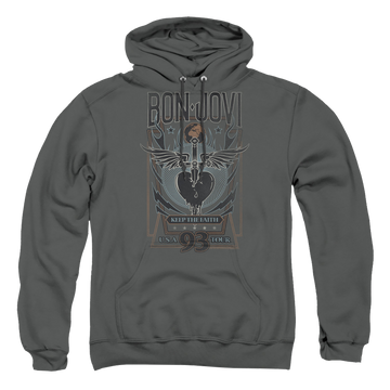 Charcoal pullover hoodie with Bon Jovi Keep The Faith graphic