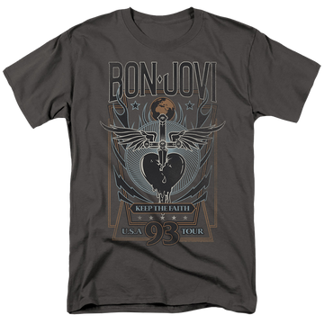 Charcoal men's regular fit t-shirt with Bon Jovi Keep The Faith graphic