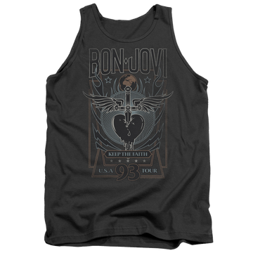 Charcoal men's tank with Bon Jovi Keep The Faith graphic