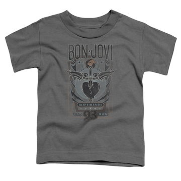 Charcoal toddler t-shirt with Bon Jovi Keep The Faith graphic
