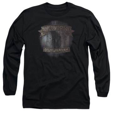 Black men's long sleeve t-shirt with Bon Jovi New Jersey graphic