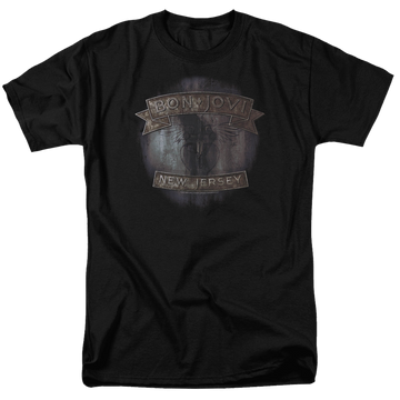 Black men's regular fit t-shirt with Bon Jovi New Jersey graphic
