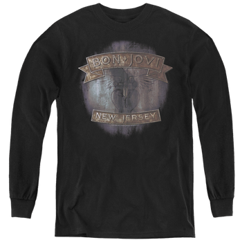 Black youth long sleeve t-shirt with Bon Jovi New Jersey graphic