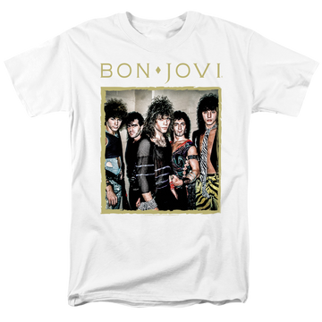 White men's regular fit t-shirt with Bon Jovi Framed graphic