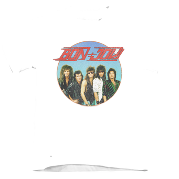 White kid's t-shirt for ages 4 to 7 with Bon Jovi Bon Sphere graphic
