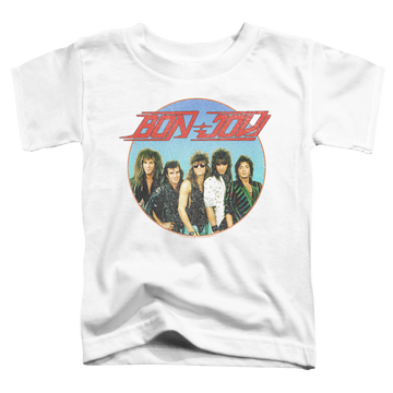 White toddler t-shirt with Bon Jovi Bon Sphere graphic