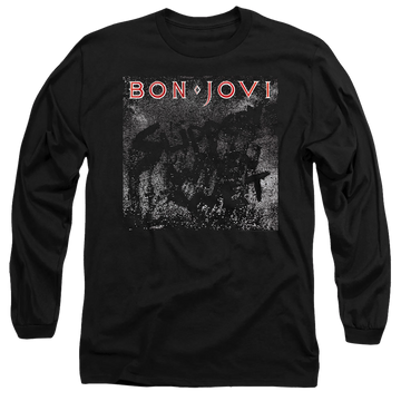 Black men's long sleeve t-shirt with Bon Jovi Slippery Cover graphic