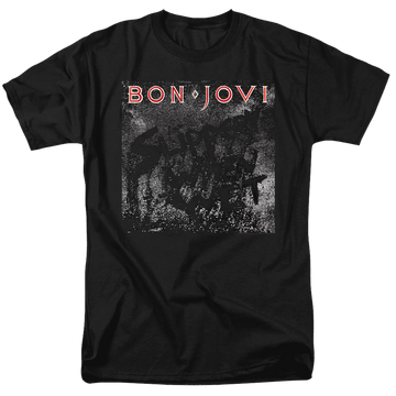 Black men's regular fit t-shirt with Bon Jovi Slippery Cover graphic