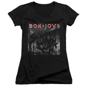Bon Jovi Slippery Cover - Juniors V-Neck T-Shirt Juniors V-Neck T-Shirt Bon Jovi   