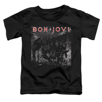 Black toddler t-shirt with Bon Jovi Slippery Cover graphic