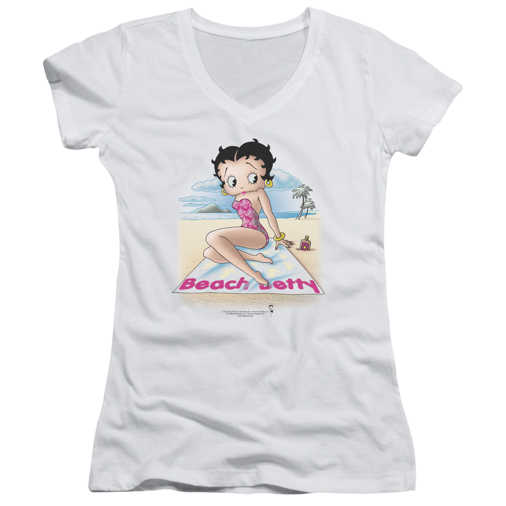 Betty Boop Beach Betty - Juniors V-Neck T-Shirt Juniors V-Neck T-Shirt Betty Boop   