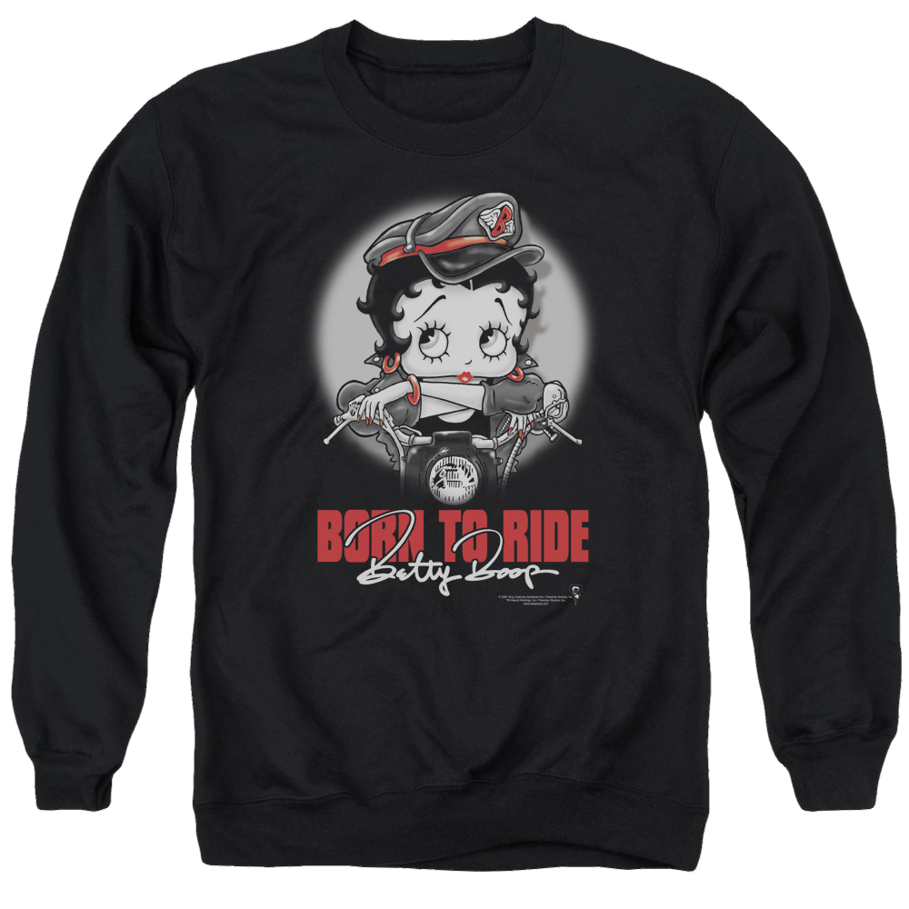 Betty Boop Born To Ride - Men's Crewneck Sweatshirt Men's Crewneck Sweatshirt Betty Boop   