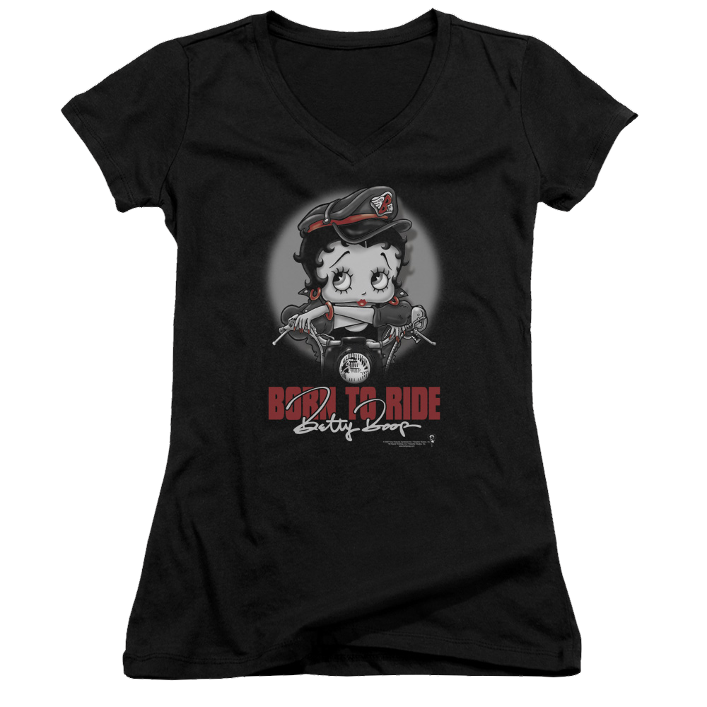 Betty Boop Born To Ride - Juniors V-Neck T-Shirt Juniors V-Neck T-Shirt Betty Boop   