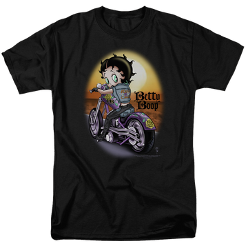 Black men's regular fit t-shirt with Betty Boop Wild Biker graphic