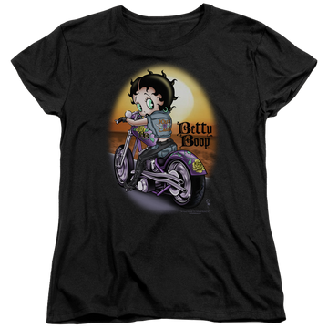 Black women's t-shirt with Betty Boop Wild Biker graphic