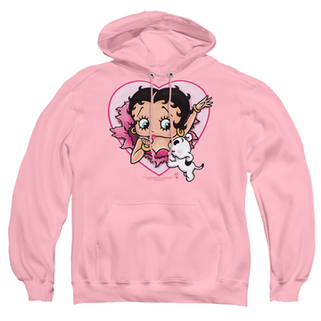 Pink pullover hoodie with Betty Boop I Love Betty graphic