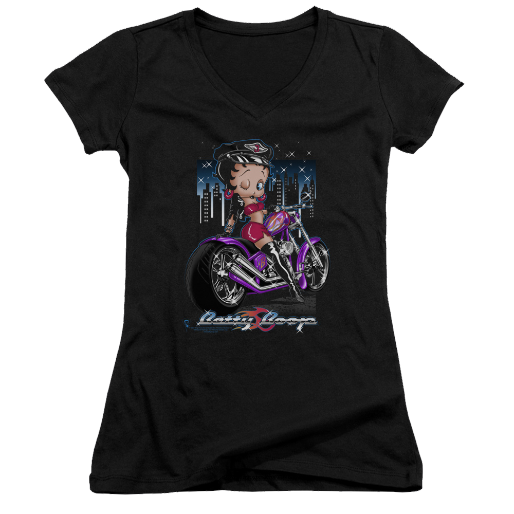 Betty Boop City Chopper - Juniors V-Neck T-Shirt Juniors V-Neck T-Shirt Betty Boop   