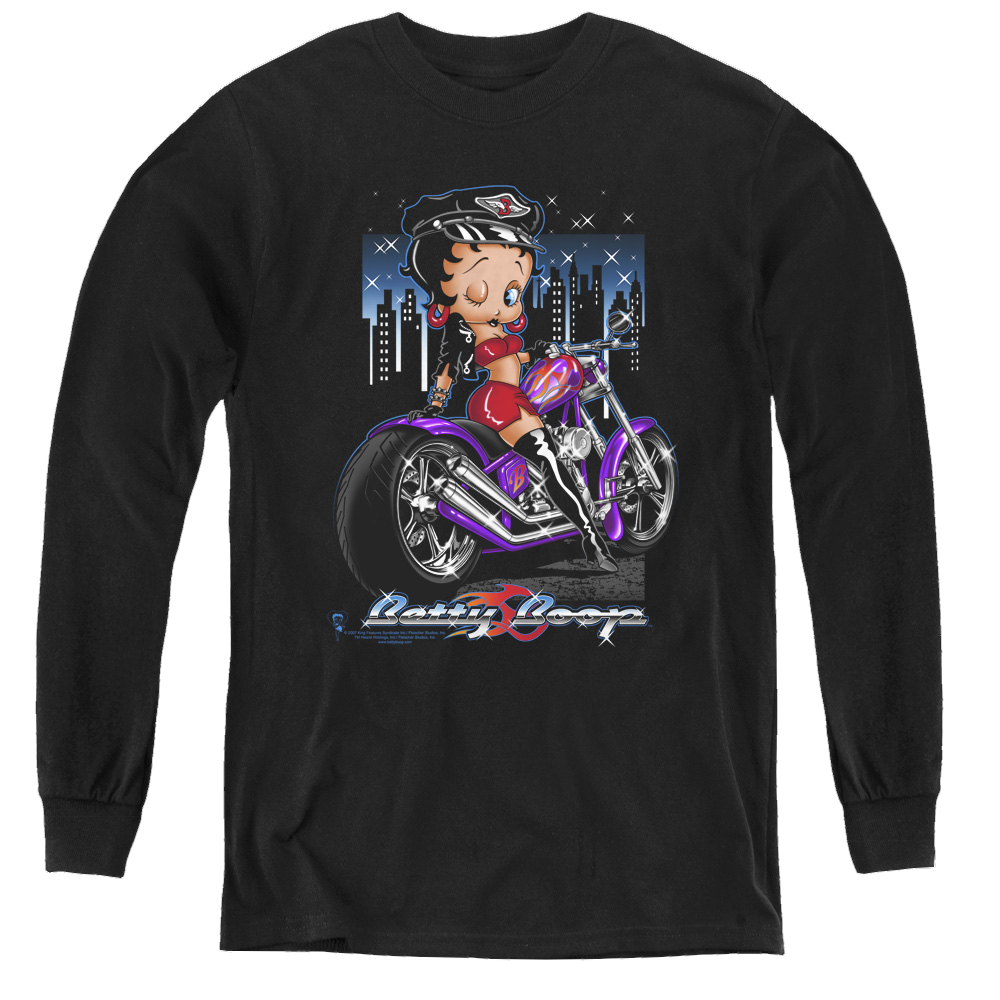 Betty Boop City Chopper - Youth Long Sleeve T-Shirt Youth Long Sleeve T-Shirt Betty Boop   