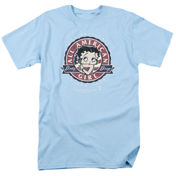 Light blue men's regular fit t-shirt with Betty Boop All American Girl graphic