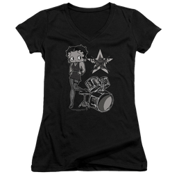 Betty Boop With The Band - Juniors V-Neck T-Shirt Juniors V-Neck T-Shirt Betty Boop   