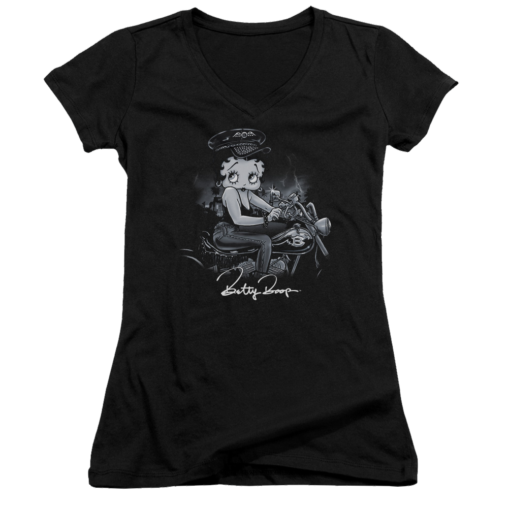Betty Boop Storm Rider - Juniors V-Neck T-Shirt Juniors V-Neck T-Shirt Betty Boop   