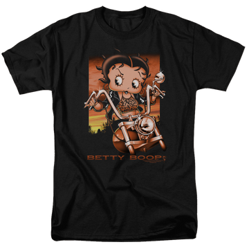 Black men's regular fit t-shirt with Betty Boop Sunset Rider graphic