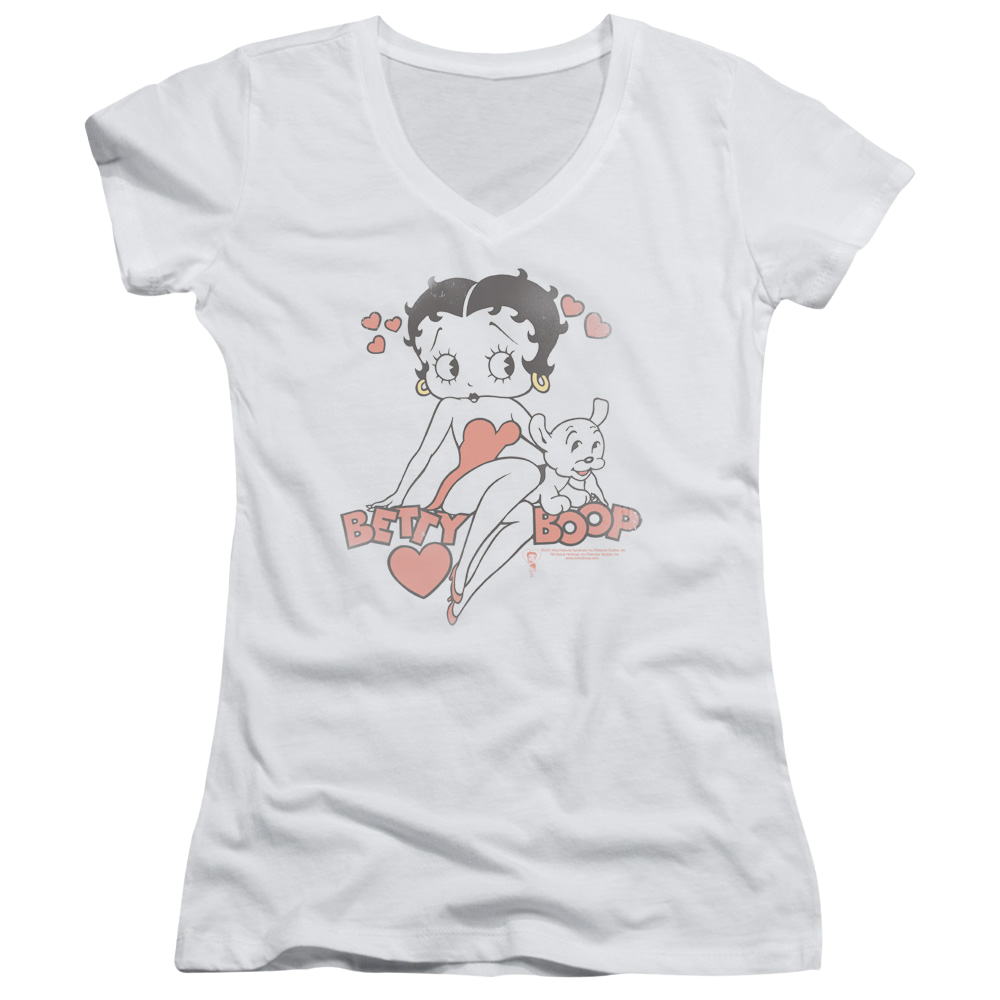 Betty Boop Classic With Pup - Juniors V-Neck T-Shirt Juniors V-Neck T-Shirt Betty Boop   