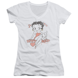 Betty Boop Classic With Pup - Juniors V-Neck T-Shirt Juniors V-Neck T-Shirt Betty Boop   