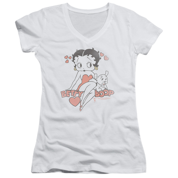 Betty Boop Classic With Pup - Juniors V-Neck T-Shirt Juniors V-Neck T-Shirt Betty Boop   