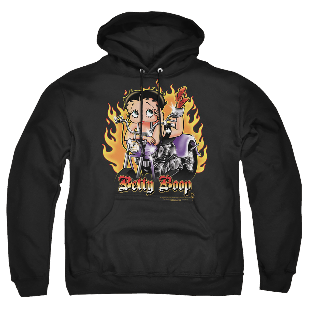 Betty Boop Biker Flames Boop - Pullover Hoodie Pullover Hoodie Betty Boop   