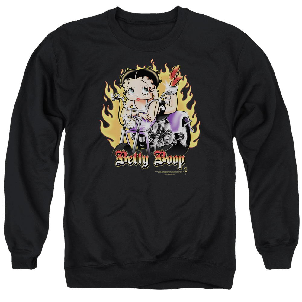 Betty Boop Biker Flames Boop - Men's Crewneck Sweatshirt Men's Crewneck Sweatshirt Betty Boop   