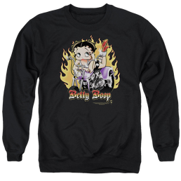 Betty Boop Biker Flames Boop - Men's Crewneck Sweatshirt Men's Crewneck Sweatshirt Betty Boop   