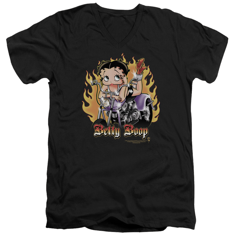 Betty Boop Biker Flames Boop - Men's V-Neck T-Shirt Men's V-Neck T-Shirt Betty Boop   