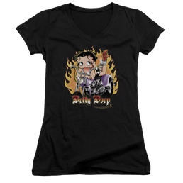 Betty Boop Biker Flames Boop - Juniors V-Neck T-Shirt Juniors V-Neck T-Shirt Betty Boop   