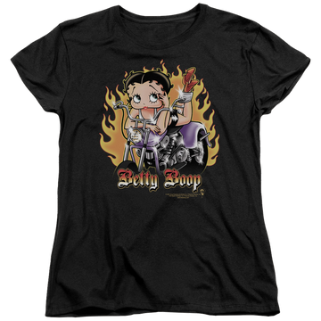 Betty Boop Biker Flames Boop - Women's T-Shirt Women's T-Shirt Betty Boop   