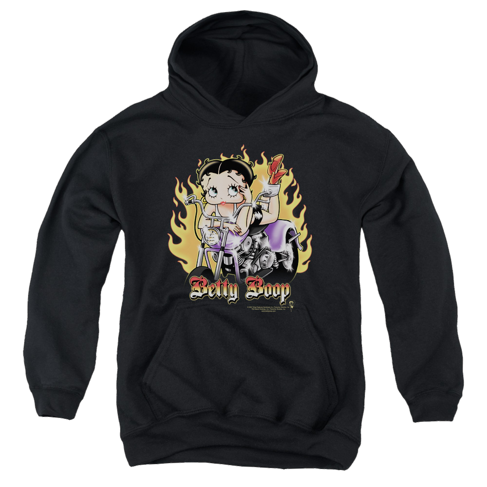 Betty Boop Biker Flames Boop - Youth Hoodie Youth Hoodie (Ages 8-12) Betty Boop   