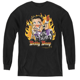 Betty Boop Biker Flames Boop - Youth Long Sleeve T-Shirt Youth Long Sleeve T-Shirt Betty Boop   