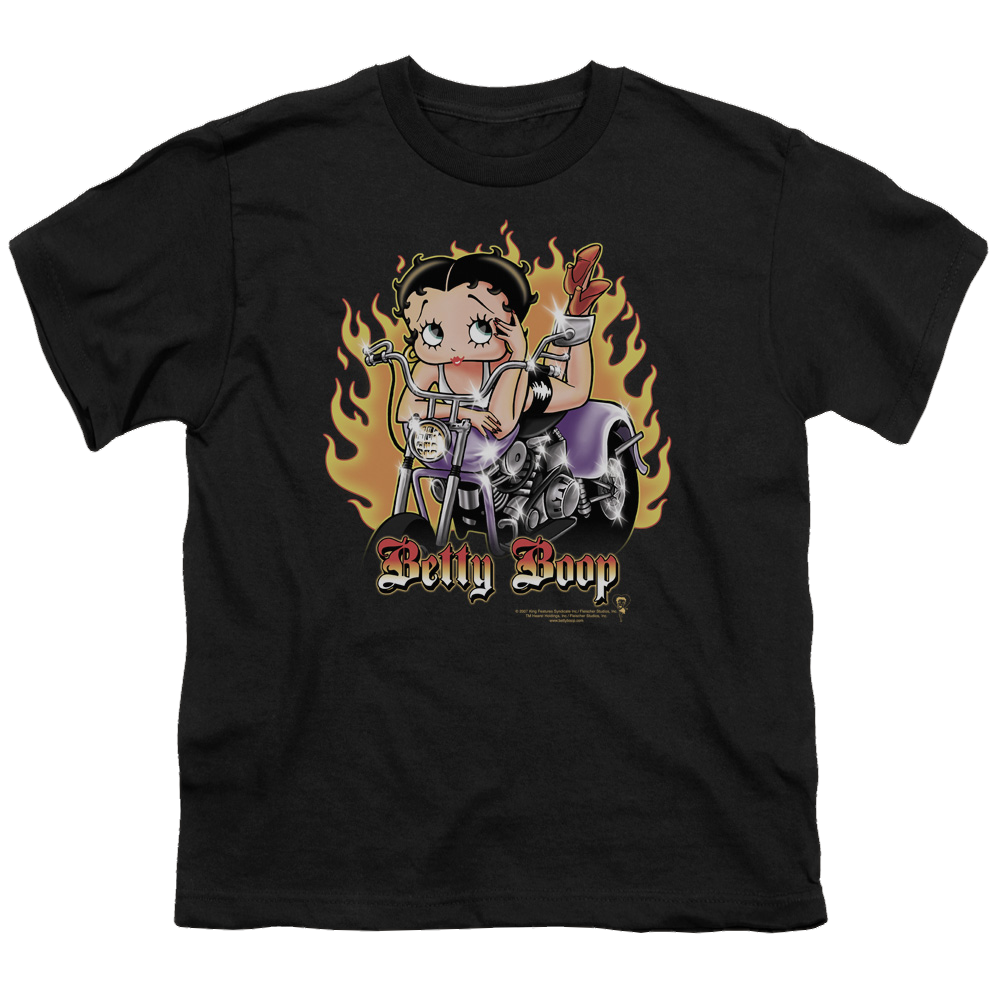 Betty Boop Biker Flames Boop - Youth T-Shirt Youth T-Shirt (Ages 8-12) Betty Boop   