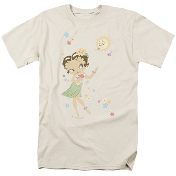 Cream men's regular fit t-shirt with Betty Boop Hula Flowers graphic